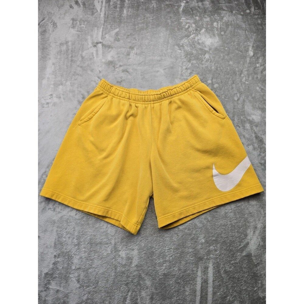 Nike Fleece Shorts Men's XL Yellow Big Swoosh Logo Sweatshorts Gym Athletic